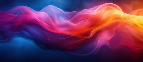 Obraz premium Abstract colorful wave, flowing fabric, vibrant hues, dynamic motion, energy, smooth curves, fantasy, surreal, colorful smoke, light, bright, dark background, design element.
