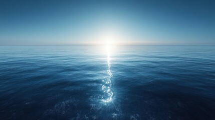 Fototapeta premium Serene Ocean Scene with Deep Blue Sky and Reflective Waters