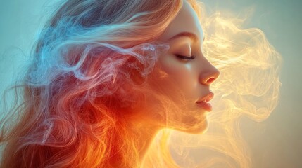 Fototapeta premium Woman's face with colorful smoke.