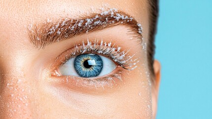 Close-Up of an Icy Blue Eye with Frosted Eyelashes