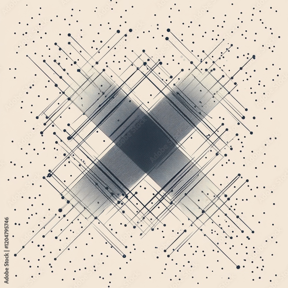 Leinwandbilder Abstract grid pattern with intersecting lines and dots on a light background. Generative AI