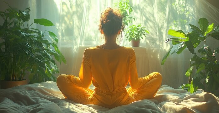 Happy Young Black Woman in Yellow Shirt Using Smartphone on Sofa at Home in Cozy Living Room