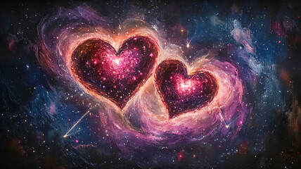Cosmic Heart Nebulae with Vibrant Galactic Colors and Starry Night Sky