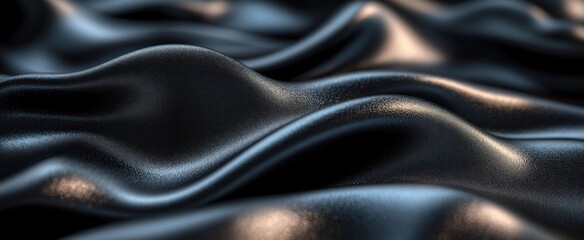 Luxurious Black Satin Fabric Texture Soft Flowing Smooth Background
