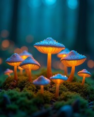 Fototapeta premium Glowing mushrooms in magical forest