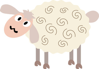 colorful colored sheep drawn in children's style on white background