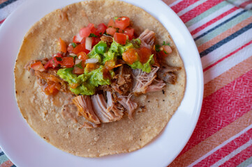 Taco de Carnitas, Mexican Pork on Corn Tortilla With Pico de Gallo