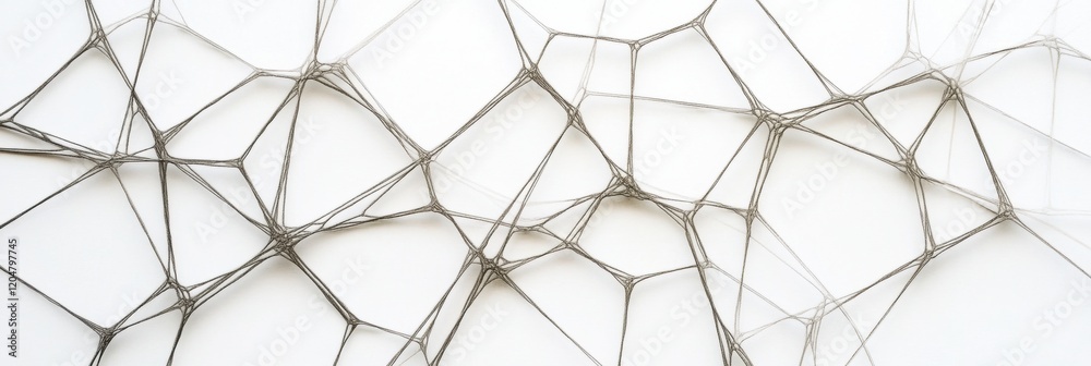 Poster intricate web like structure made of thin fibers creates a pattern on a light background. generative