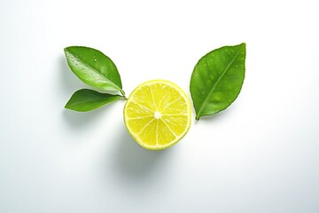 A lime is cut in half and placed on top of a leaf