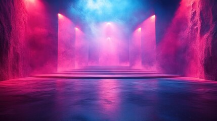 Futuristic Virtual Studio Background for News and Events with 3D Low-Poly Design and Soft Lighting