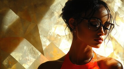 Chiaroscuro Portrait of Young African American Man in Futuristic Biometric Scanning Technology