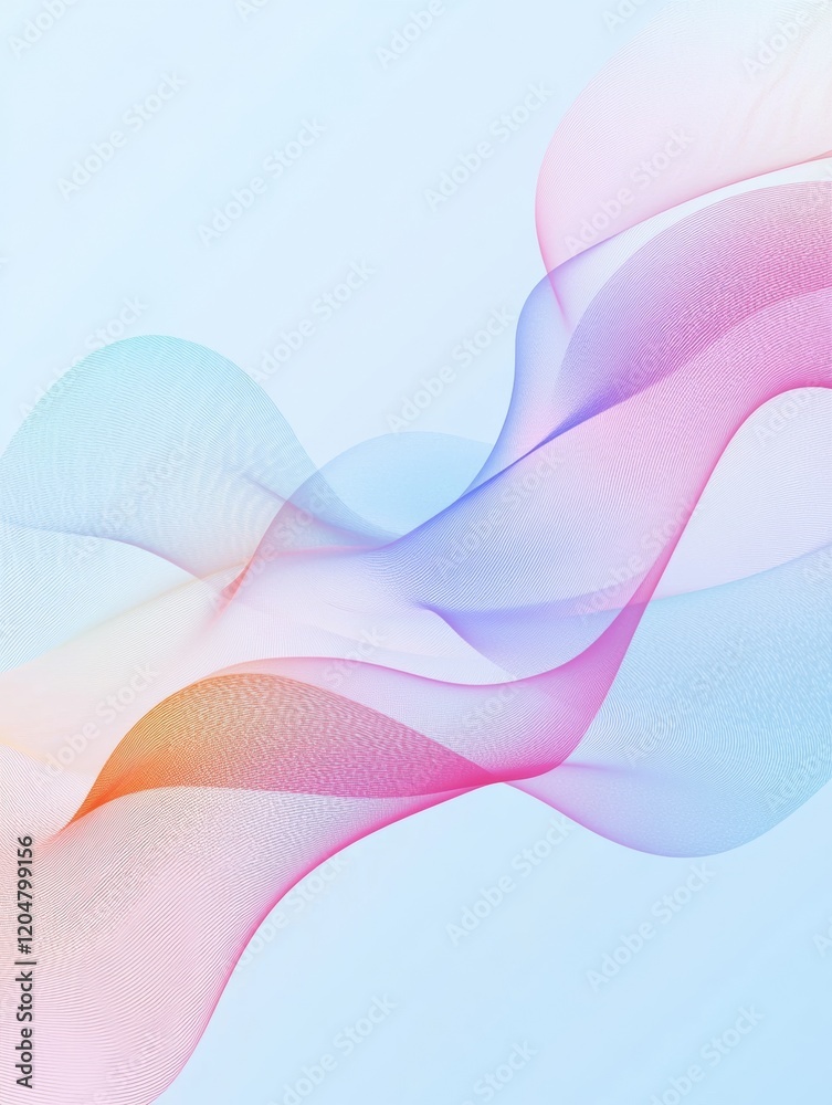 Fototapete Colorful abstract waves create a dynamic flow on a soft background of light blue and pastel shades. Generative AI