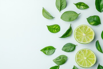 A close up of a lime and some green leaves