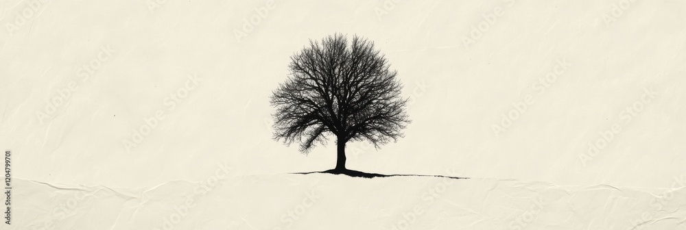 Aufkleber lonely tree stands against a minimalist background in a winter landscape at dusk. generative ai
