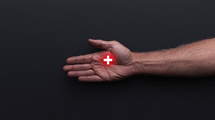 Glowing Holographic Health Symbol in Hand