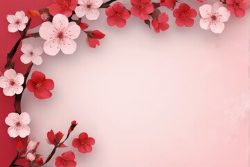 Fototapeta premium Symmetrical Cherry Blossom Paper Flowers on Pink Background