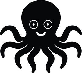 octopus cartoon character on white background vector illustration black and white design