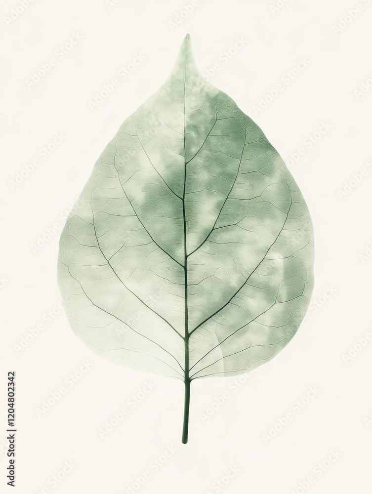 Fototapete Leaf displaying intricate vein patterns and soft green hues against a light background showcasing natural beauty. Generative AI