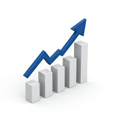 An isometric depicting of white bar chart and arrow