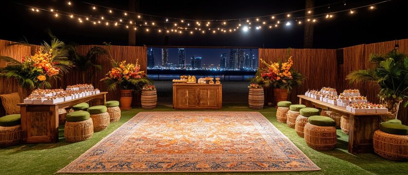 Elegant Outdoor Evening Event with City Skyline View