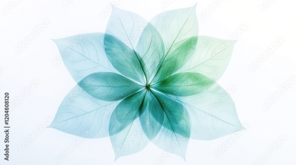 Aufkleber abstract representation of layered leaves forming a floral pattern in soft green hues on a light bac