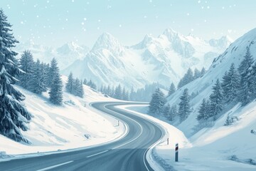 Winding snowy road in the mountains