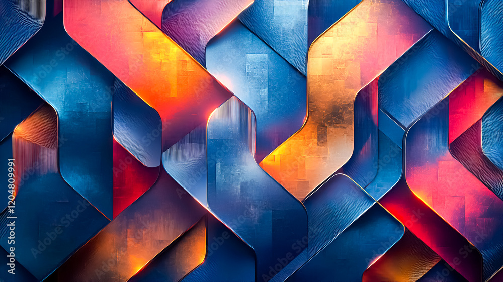 Wall mural Abstract geometric pattern with metallic textures and vibrant colors