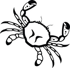 Crab in black outlines .Hand drawn vector illustration