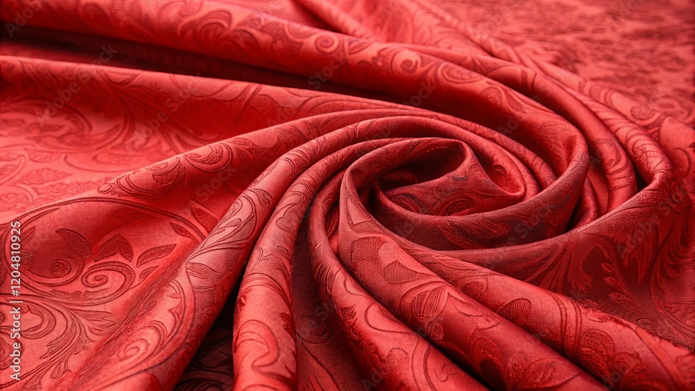 Aufkleber a red fabric with a floral pattern is rolled up