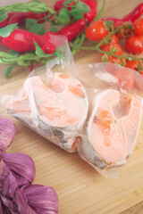 Fresh Salmon Steaks in a plastic packet 