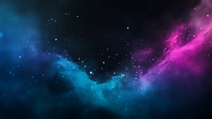 Obraz premium Abstract cosmic nebula with blue and pink glowing clouds and stars.
