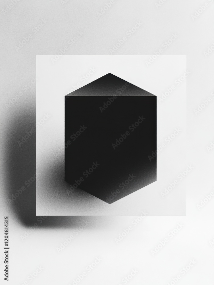 Poster Three dimensional black hexagonal shape on white background with shadow effect creating a minimalist visual contrast. Generative AI