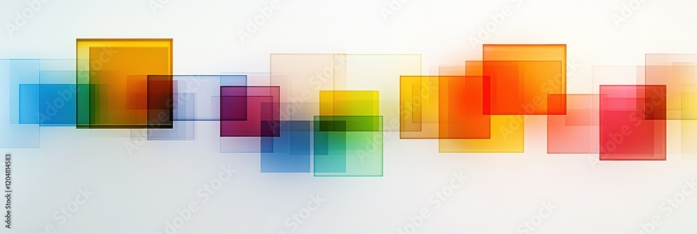Poster Colorful abstract composition featuring translucent squares in various arrangements and shades. Generative AI