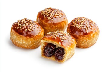 Top view of date filled Maamoul cookies on a white background