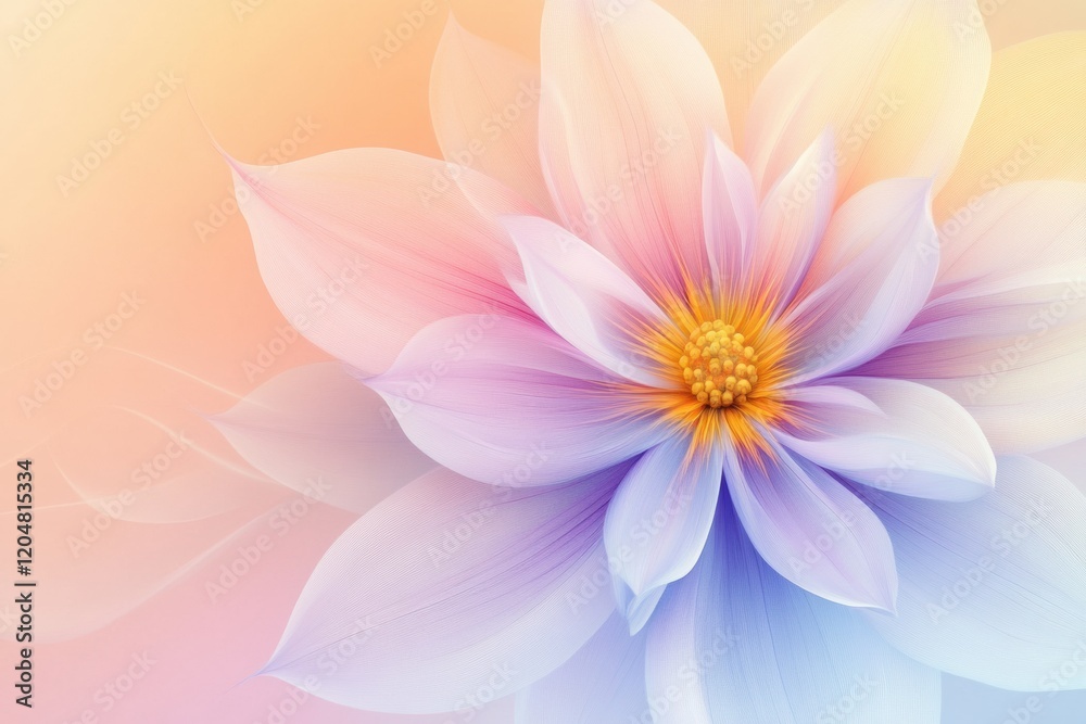 Aufkleber soft pastel flower with delicate petals and vibrant center in a subtle background of warm colors. ge