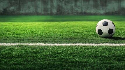 Fototapeta premium Soccer ball on a green field, ready for kickoff.