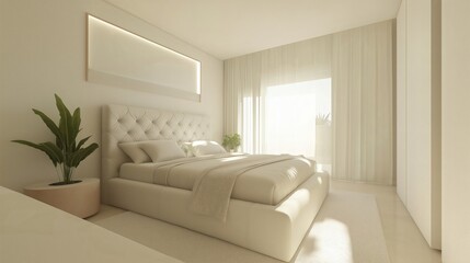 Modern Minimalist Bedroom with Neutral Color Palette and Natural Light