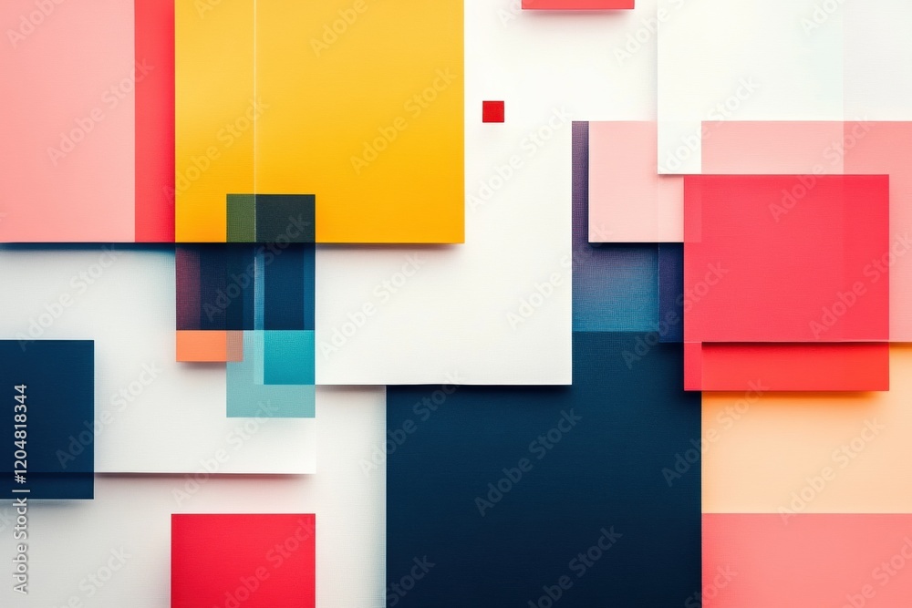 Poster abstract geometric shapes in vibrant colors creating a modern art composition on a white background.