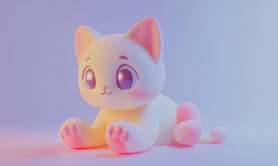 Adorable 3D rendered cartoon kitten sitting.