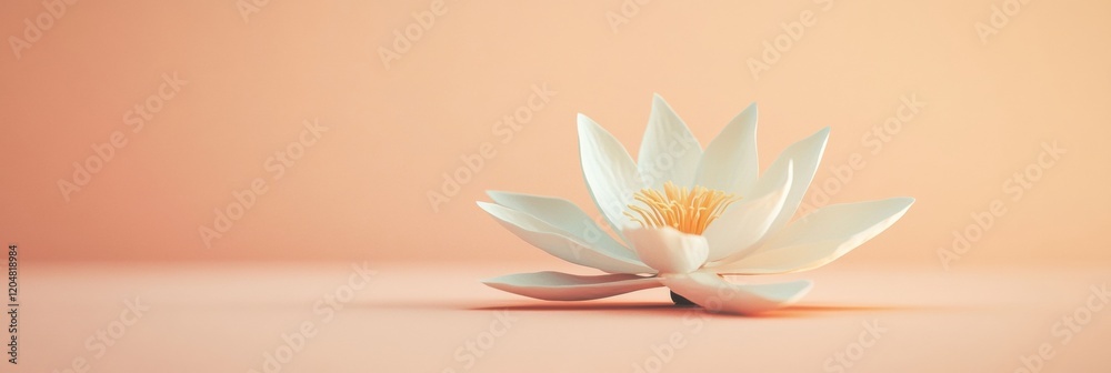 Aufkleber White lotus flower resting on a soft peach background during a calm and serene moment. Generative AI