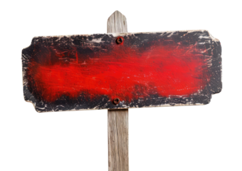 Red wooden sign board isolated on transparent background