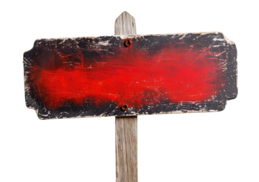 Red wooden sign board isolated on transparent background