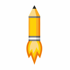 Fototapeta premium Pencil as flying rocket with fire on white background vector illustration (3)