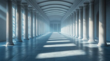 Elegant Minimalist Ancient Greek Columns in Monochrome Architectural Scene with Soft Lighting and Depth