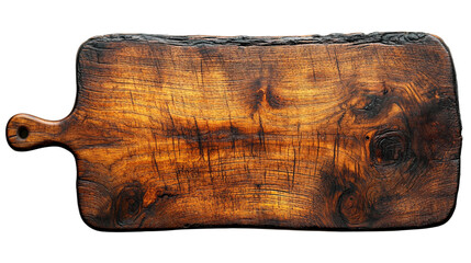 Wooden cutting board isolated on white background. Suitable for marketing or business purposes. Panoramic banner with place for text. PNG file