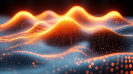 Abstract Orange and Blue Illuminated Particle Waves