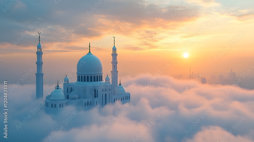 Canvas Prints Majestic Mosque Above Clouds Sunset Serenity