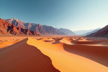 Naklejka premium Sandy dunes stretching towards crimson mountains, geology, planet