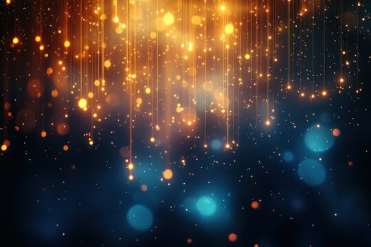 Shimmering lights and festive streamers create a warm celebratory ambiance for evening events and parties