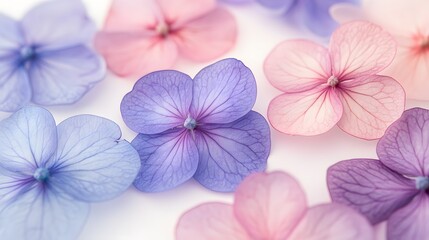 Delicate pastel hydrangea petals softly illuminated